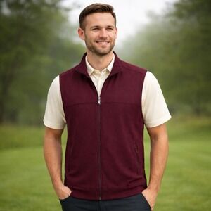 Perry Ellis Mens Size L Burgundy Golf Vest Full Zip Lightweight Layer‎